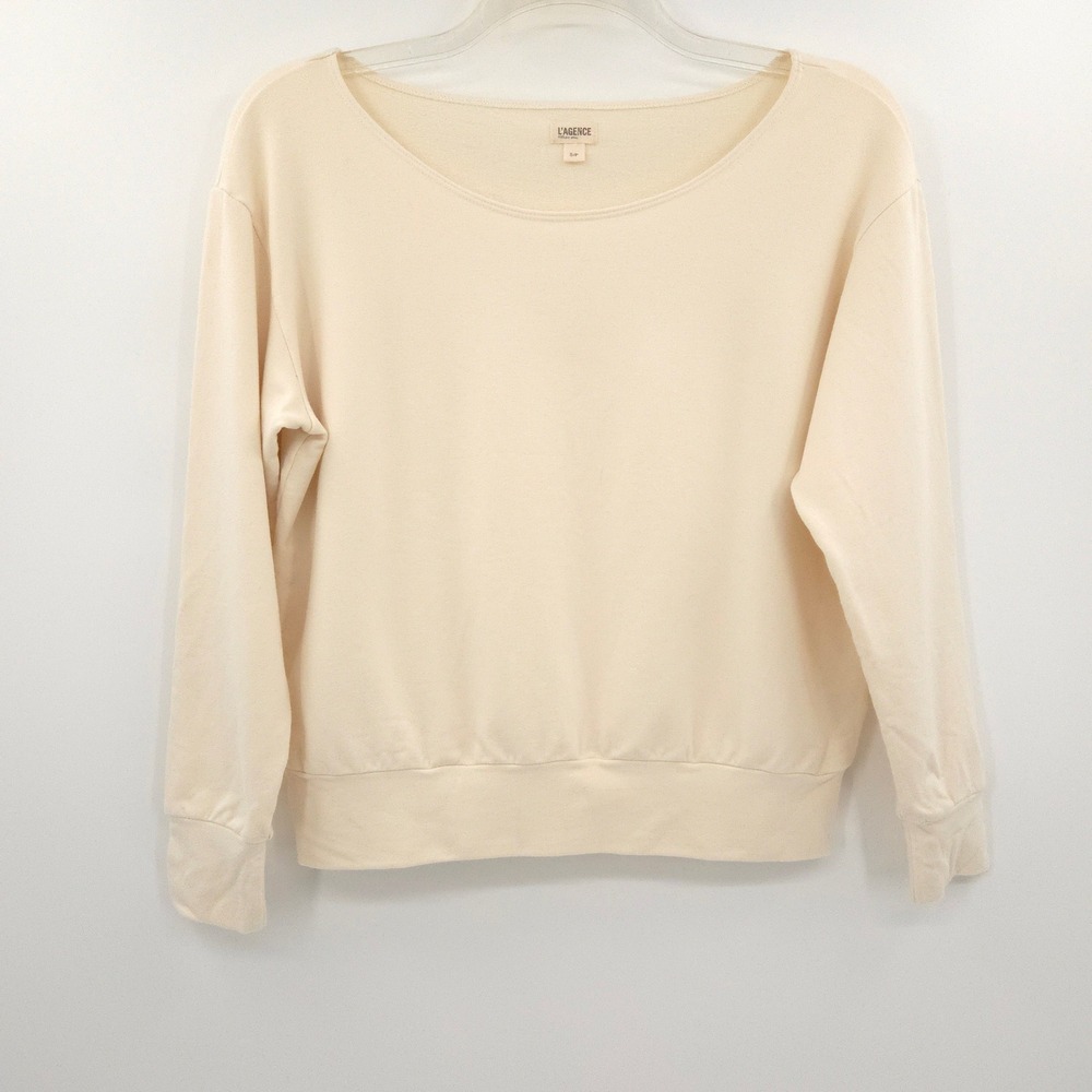 L'Agence Kimora Sweatshirt Women Small Vintage White Scoop Neck Pullover